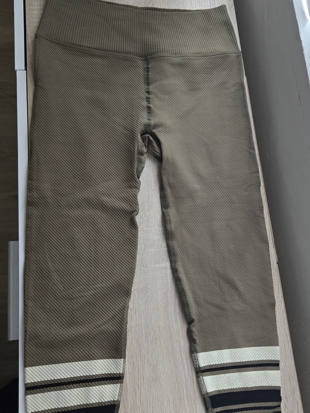 Free People Size Small Olive Ribbed Leggings with Striped Ankles